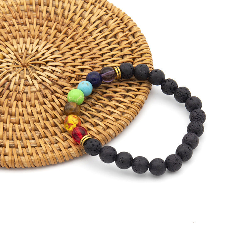 Venta al por mayor pulsera de piedra volcánica para hombre hecha a mano con cuentas